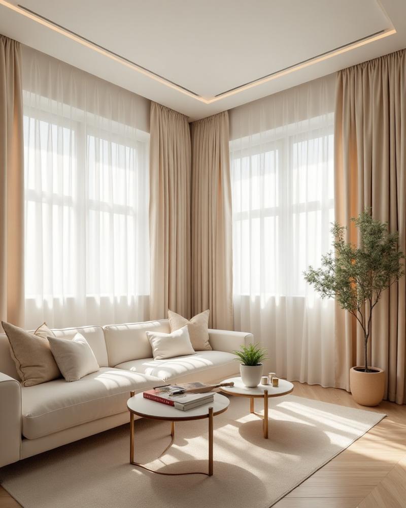 Sala de estar elegante com cortinas SIMPLILUZ